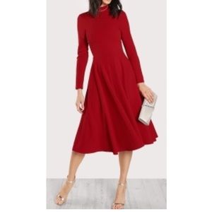 NWOT Mock neck long sleeve midi dress, cherry red